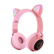 Audífonos Diadema Bluetooth Fm Micro Orejas De Gato Y Luces Rosado